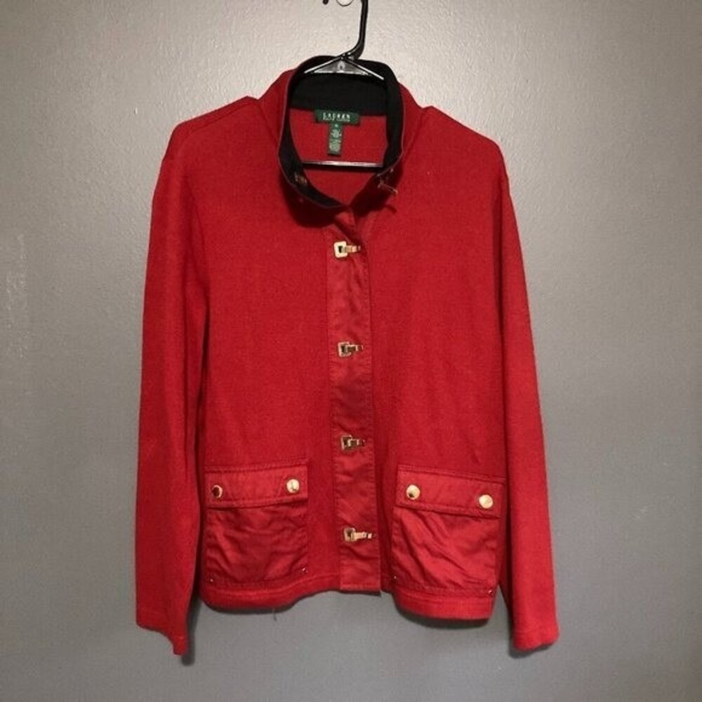 Lauren Ralph Lauren Knit Jacket Women XL‎ Red Barn Country Classic Core Fall
